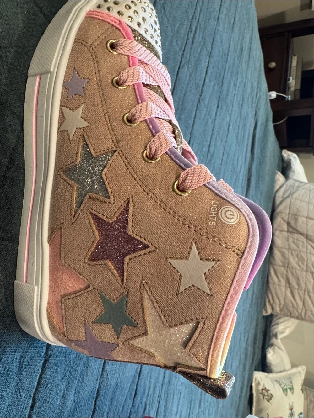 Skechers Girls Pink and Gold Glitter High-Top Sneakers